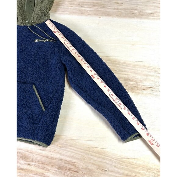 Champion High Pile Pullover Hoodie Mens Medium Blue Cozy Fleece Jacket See Notes - Picture 9 of 16